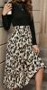 New Sz XL High Neck Solid & Printed Pleated Dress with Long Sleeves