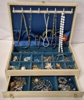 Large Lot Jewelry Box Filled with Vintage & Modern Jewelry - Rings, Brooches, Necklaces ++