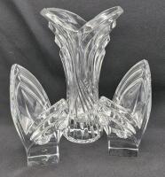 Beautiful Vintage Mikasa Art Deco Style Crystal Vase 8" Tall & 2 Candle Holders 5" Tall