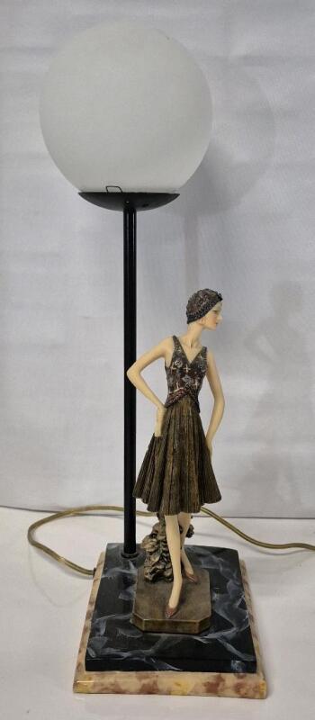 Vintage Table Lamp with Flapper Girl Sculpture 20" Tall - Working