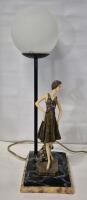 Vintage Table Lamp with Flapper Girl Sculpture 20" Tall - Working