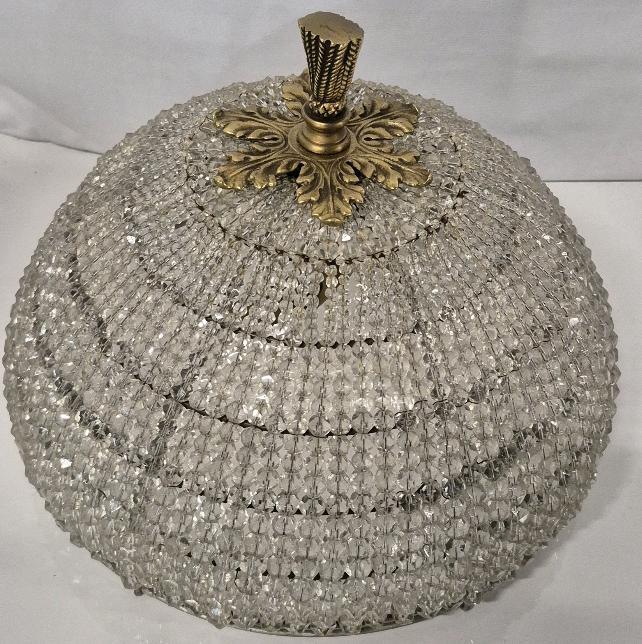 VIntage Beaded & Brass Flush Mount Light Fixture