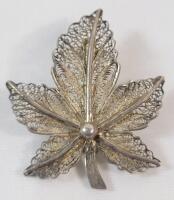 Vintage Art Deco Style Sterling Silver Leaf Brooch . Signed TOMI & Mark 925 . See photos for size