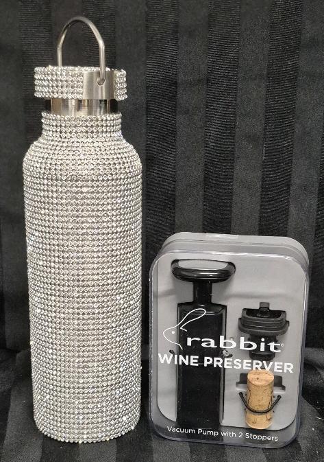 As New Rabbit Wine Preserver & Bling Water Bottle 10.5" Tall