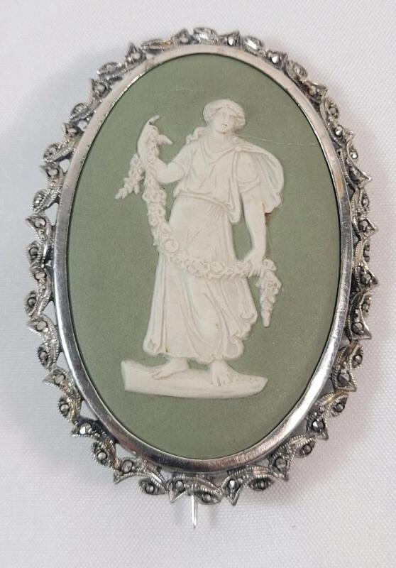 Vintage Sterling Silver / Wedgewood Cameo Brooch . See photos for size