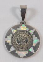 .950 Silver Mexico Aztec Sun Stone Pendant . See photos for size