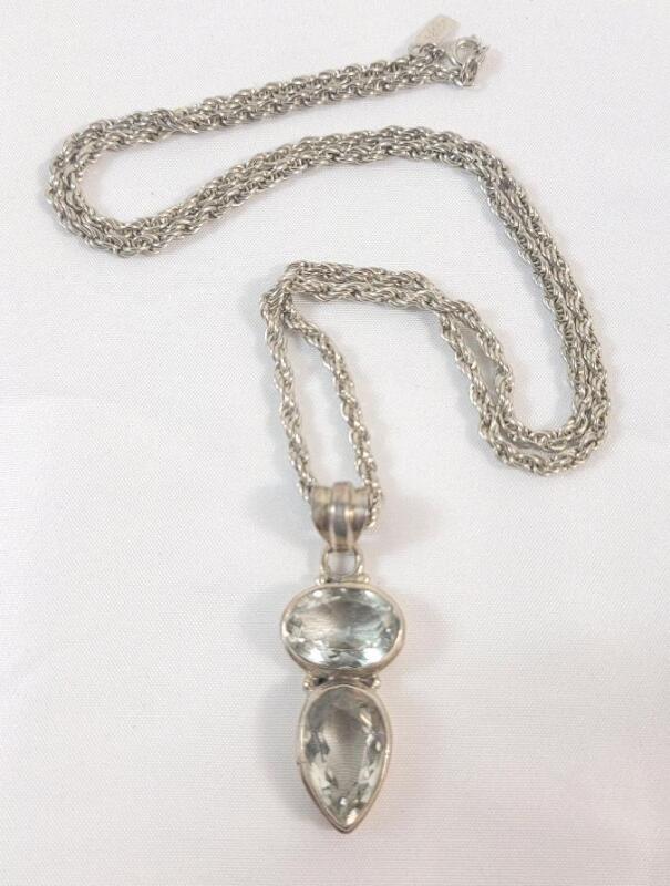 Sterling Silver Light Green Pendant & Sterling Silver Plate Chain . Chain measures Long . See photos for size