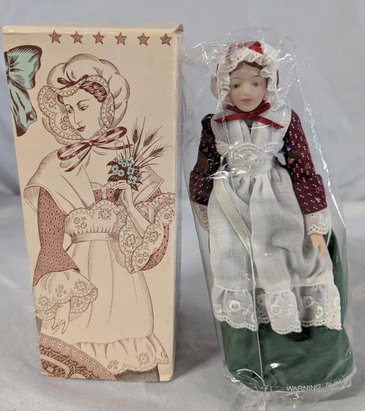 Vintage Sealed With Original Box Avon Fashion of American Times Porcelain Doll Collection Doll. Early American. 8" Tall