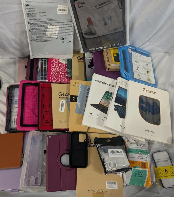 15+ As New Tablet and Phone Protector Cases and more. Assorted Models, some come with keyboards.