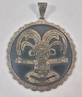 Vintage Mexico Sterling Silver Aztec Man Large Size Pendant . See photos for size