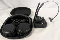 2 As New Pairs of Wireless Headphones (one with microphone). Case measures 7" by 8" by 2"