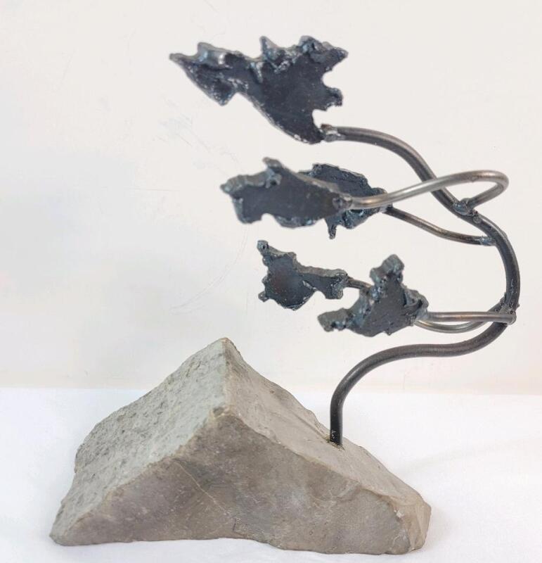 Hand-forged Iron & Stone Home Decor Sculpture . Measures 9" tall