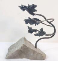 Hand-forged Iron & Stone Home Decor Sculpture . Measures 9" tall