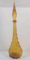 Vintage MCM Amber Art Glass Italian Empoli Genie Wine Bottle . Measures 22&rdquo; Tall . No chips or cracks