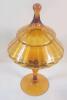 Vintage Amber Art Glass Empoli "Circus Tent" Lidded Candy Jar or Apothecary Jar . Measures 13.5" tall . No chips or cracks - 2