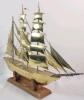 Vintage Brass Model Schooner Sailing Ship on Wooden Pedestal . Measures 17.5" long & 13" tall - 2