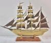 Vintage Brass Model Schooner Sailing Ship on Wooden Pedestal . Measures 17.5" long & 13" tall - 3