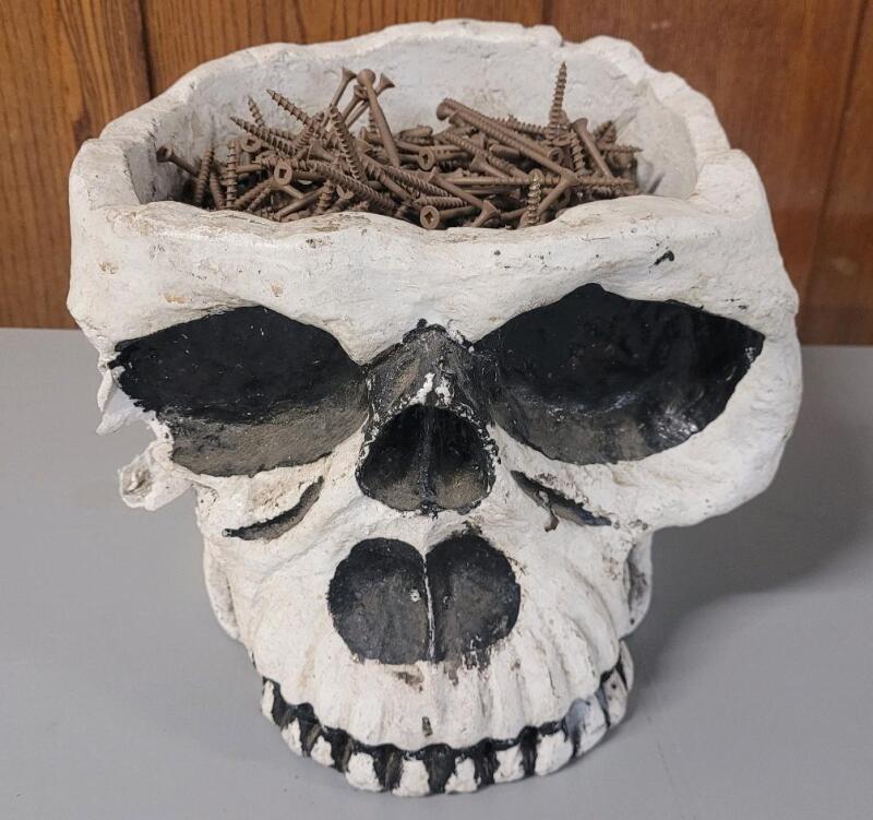 Plastic Outdoor Skull Planter Filled w/3" Deck Screws