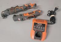 2 Cordless Ridgid Grinders (no batteries) & Ridgid Lithium ION 12v Battery Charger (no battery) . Untested