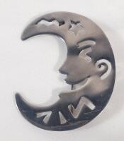 Vintage Sterling Silver Crescent Moon Face Brooch . See photos for size