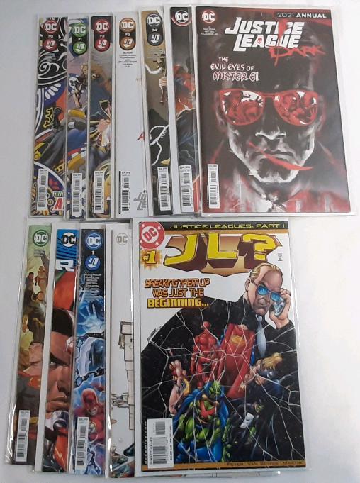 High Grade DC Justice League (2021) #71-74, Justice League Annual #2, Justice League Dark 2021 Annual, Justice League 2022 Annual, Justice League Rebirth #1, Justice League: Road to Dark Crisis #1 + Variant, & Justice Leagues #1