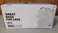 New - PlasticPlace 200 White 12 Gallon / 45 Liter Custom Fit White Drawstring Plastic Bags .