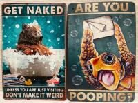 2 New 12&rdquo; Metal Novelty Bathroom Signs