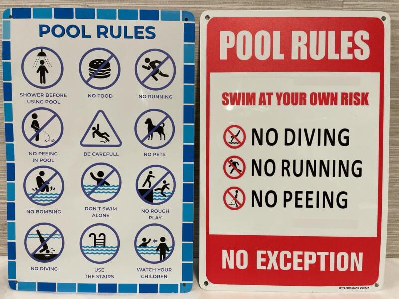 2 New 12&rdquo; Metal Pool Rules Signs