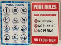 2 New 12&rdquo; Metal Pool Rules Signs
