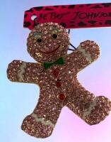 Adorable Betsey Johnson Yummy Pink Rhinestone Enamel Ginger Bread Brooch with Big Smile Approximately 2 x 1.75 inch Tagged Back Bale for pendant use