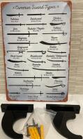New 12&rdquo; Metal Novelty Sign with Sword Display Brackets