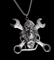 Stainless Steel Mechanical Wrench Gear Gothic Skull Pendant Necklace Pendant approximately 2.5 x 2.25 Chain 21 inch