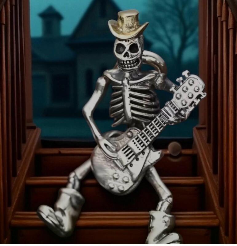 Fabulous Unique Playing Guitar Man Skull Pendant Necklace Rock Till You Drop pendant 1.5&rsquo;&rsquo; Back Bale Chain 22 inch