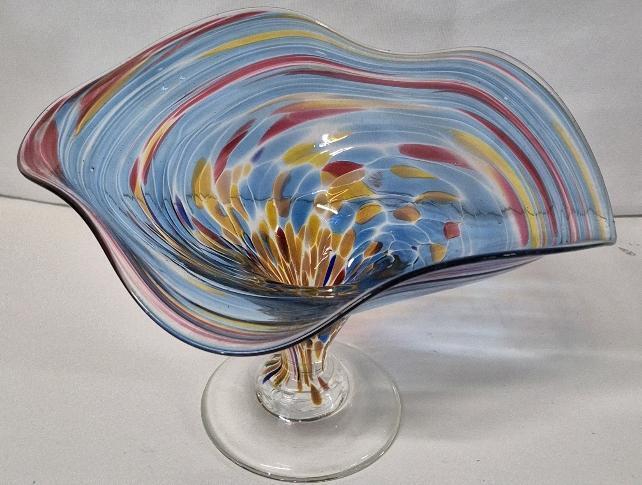 Stunning Art Glass Signed S. Bisley - Swirls of Colour 7" Tall