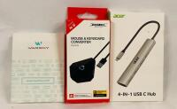 3 Assorted Converters/Splitters, Includes 4-In-1 USB C Hub, Mouse and Keyboard Converter, and 1-to-2 Ethernet Splitter