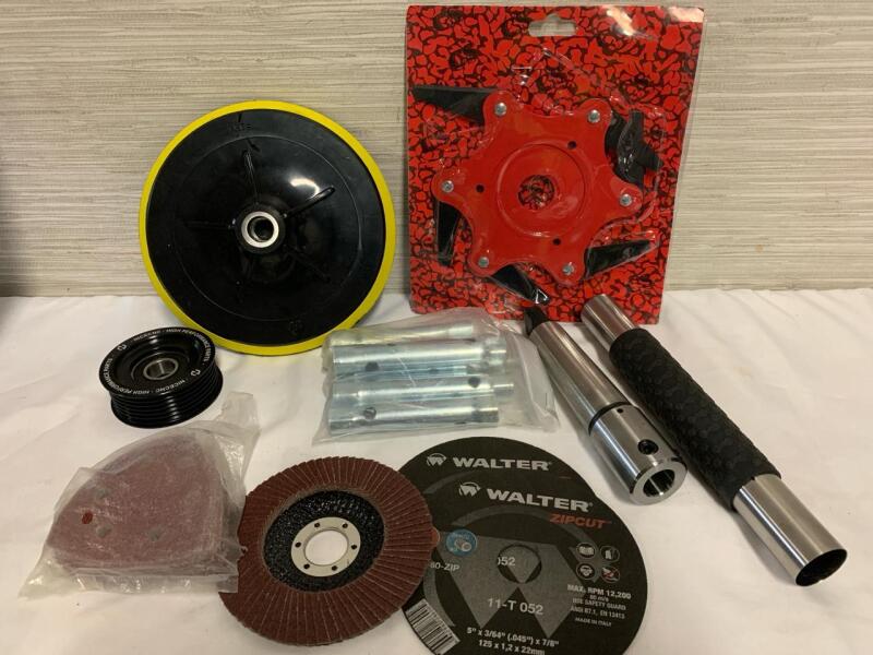 Mixed Lot of Tools and Accessories | Includes Sanding Discs, Idler Pulley, Brush Cutter and more