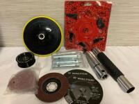 Mixed Lot of Tools and Accessories | Includes Sanding Discs, Idler Pulley, Brush Cutter and more