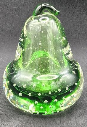 Vintage Glass Pear with Controled Bubbles Paperweight - 3.75" Tall