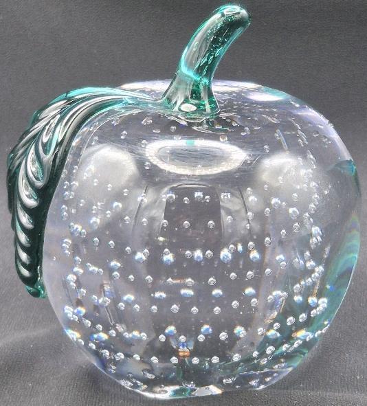 Vintage Glass Apple with Controled Bubbles Paperweight - 4.5" Tall
