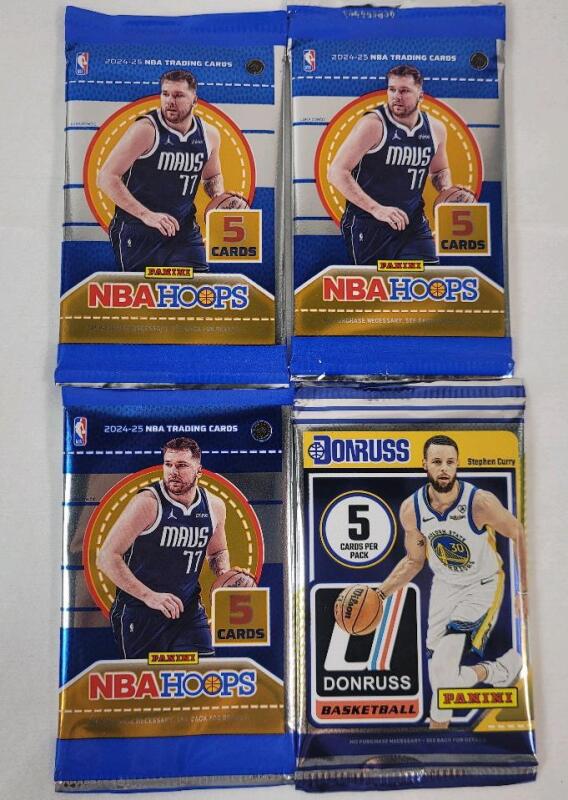 2024-25 NBAhoops Sealed Wax Packs &times;3 & 2024 Donruss NBA Basketball Sealed Wax Pack &times;1