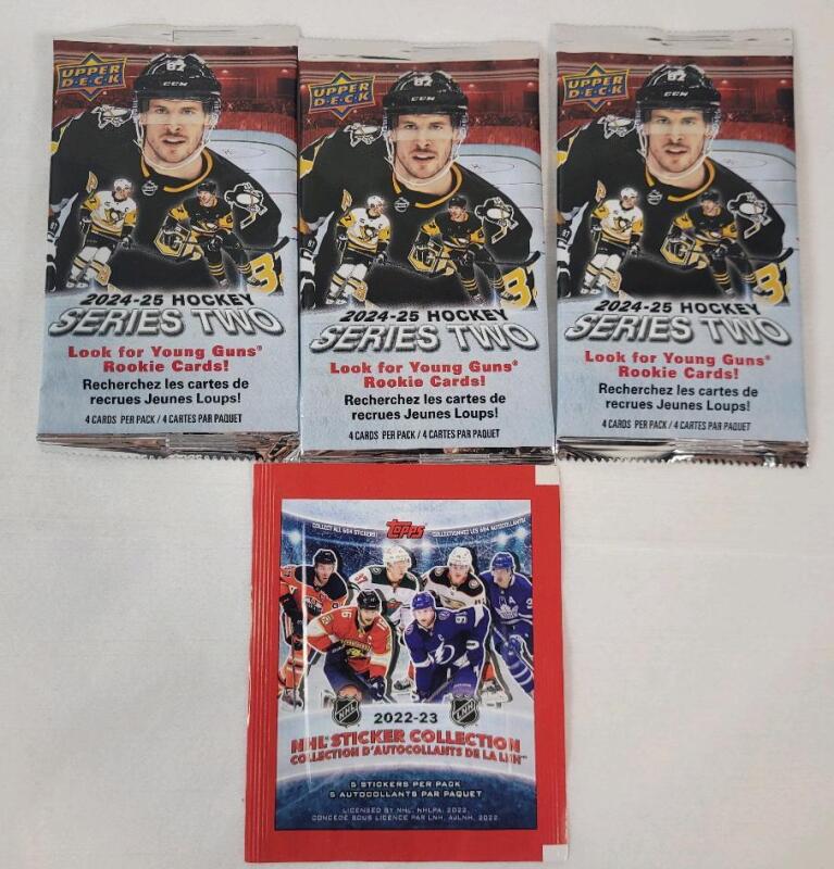 2024-25 UD Series Two NHL Hockey Wax Packs (sealed) - 3 Packs & 2022-23 Topps NHL Hockey Stickers (sealed)