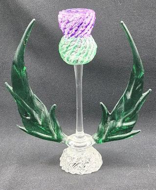 Beautiful Handblown Glass Thistle by Glasgow artist Jimmy Trainor Signed J.T. 5.5" Tall