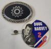 Junk Drawer Items Lot . 1992 Disney Trading Card Pack (sealed) , Doug Harvey Button , Fish Pin , Star Etched Black w/Silver Tone Belt Buckle & Vintage Brass Penn Central Railroad Key - 5