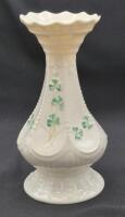 Vintage Belleek Vase 7" Tall Shamrocks Made in Ireland
