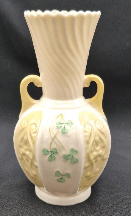 Vintage Belleek Vase 6" Tall - Shamrocks Made in Ireland