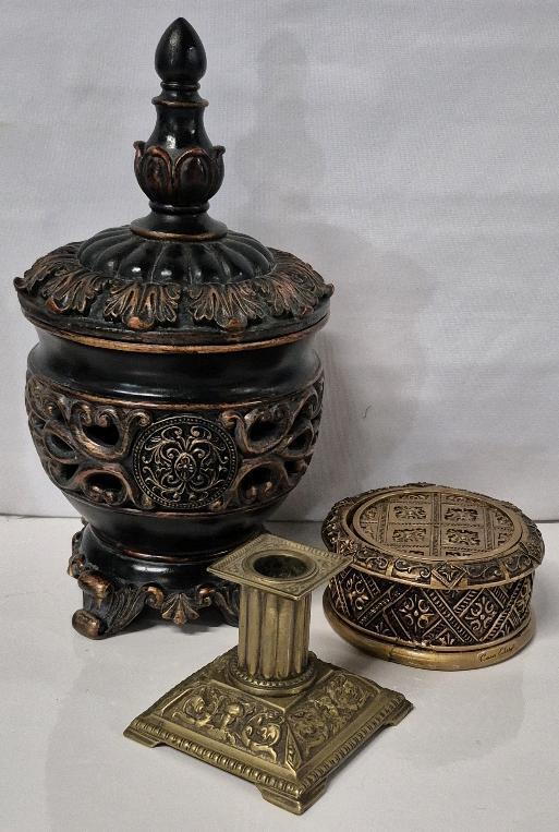 Great Home Deco Lot - Casa Elite Coasters, Candle Holder & Intricate Designed Lidded Box 12" Tall