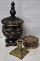 Great Home Deco Lot - Casa Elite Coasters, Candle Holder & Intricate Designed Lidded Box 12" Tall