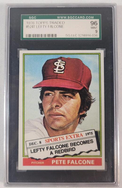 1976 Topps Traded Lefty Falcone #524T Graded Trading Cards . SGC Graded 96 Mint 9