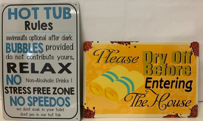 2 New 12&rdquo; Metal Signs | Hot Tub/Pool Theme