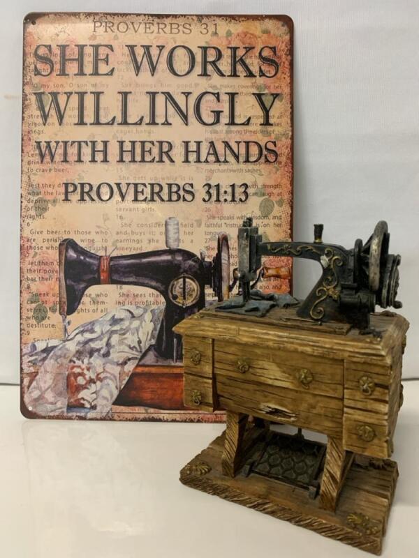 New Sewing Theme Trinket Box and 12&rdquo; Sign